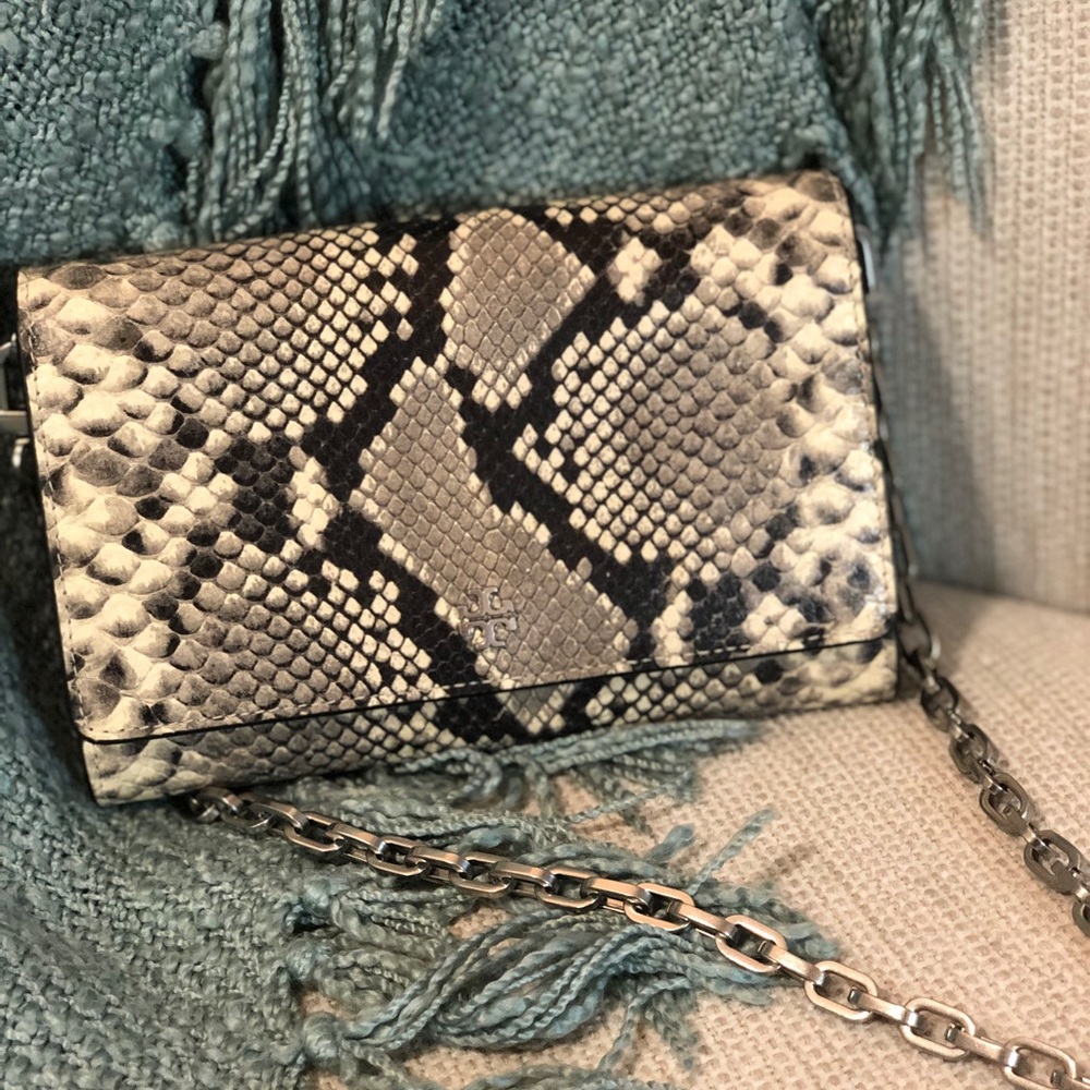 Tory Burch leather snakeskin crossbody or clutch bag